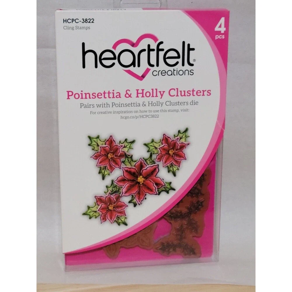 Heartfelt Creations Poinsettia Holly Clusters Craft Dies Cling Stamps Scrapbook
